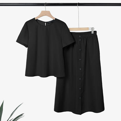ZANZEA 2026 Summer Outfits Women Dress Sets Short Sleeve Blouse Sundress Suit Elegant 2 Piece Sets Casual Solid Color Tracksuit