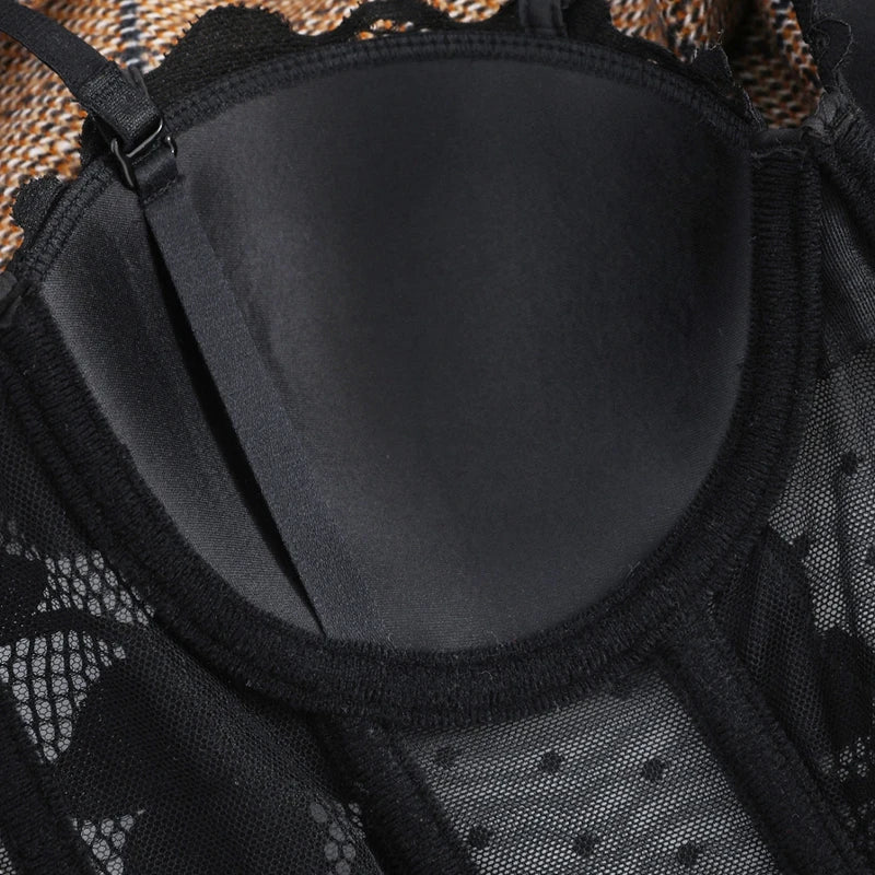 French Lace Embroidery Long Push Up Bra Set Sexy Women Underwear Fish Bone Body Shaper Top Breathable Brassiere and Panties Set